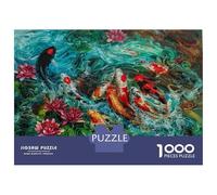 Rompecabezas De 1000 Piezas para Adolescentes Koi Fish Pond Painting Rompecabezas para Adultos Juguete Decoración De Pared Decoración De Pared Juego Desafiante Regalos 52x38cm/1000pcs