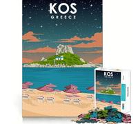 Rompecabezas de 1000 Piezas para Adolescentes,KOS,Grecia,de Noche,Arte de Corte Fino,lógica,Juguete Divertido,Tiempo de Juego Acogedor,decoración navideña para la Pared (50x75cm)