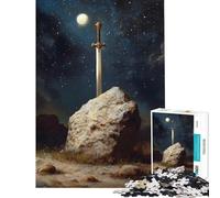 Rompecabezas de 1000 Piezas para Adolescentes La Espada en la Piedra bajo la luz de la Luna Juego Educativo Juguetes Juegos educativos Regalos de cumpleaños Patrón de Montaje (Tamaño 38x26cm)