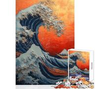 Rompecabezas de 1000 Piezas para Adolescentes La Gran Ola Detalles Dorados Divertido Juego de construcción de Patrones Juguetes antiestrés Cada Pieza es única (38x26cm)