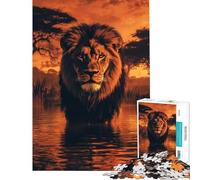 Rompecabezas de 1000 Piezas para Adolescentes La majestuosidad del león al Atardecer Rompecabezas para Adultos Juegos relajantes Que mejoran la Memoria Toda la Familia (38x26cm)