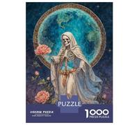 Rompecabezas De 1000 Piezas Para Adolescentes La Niña Blanca, Santa Muerte in White Robe with Roses Rompecabezas Para Adultos Juegos De Relajación Ensamblaje De Patrones Diversión En Casa Actividades,