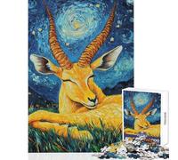 Rompecabezas de 1000 Piezas para Adolescentes La Noche Estrellada Gacela Rompecabezas para Adultos Juego de ingenio Regalo de cumpleaños cumpleaños y Navidad (Tamaño 38x52cm)