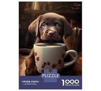 Rompecabezas De 1000 Piezas para Adolescentes Labrador Dog Puppy Coffee Rompecabezas para Adultos Juegos De Relajación Desafío Difícil Desafío Educativo 52x38cm/1000pcs