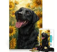 Rompecabezas de 1000 Piezas para Adolescentes Labrador Negro en un Campo de Girasoles Arte de Corte preciso Juego para ejercitar la Mente,para Relajarse,Ideal para el Tiempo Libre navideño 38x26cm