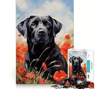 Rompecabezas de 1000 Piezas para Adolescentes Labrador Negro Entre Amapolas Arte de Corte preciso Juego Que estimula la Mente Juego para Relajarse Arte navideño para el Tiempo Libre 38x52cm