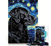 Rompecabezas de 1000 Piezas para Adolescentes Labrador Retriever Negro,Noche Estrellada,Arte de Corte preciso,Juguete para ejercitar la Mente,Tiempo de Juego Relajante,diversión de cumpleaños 38x52cm