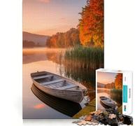 Rompecabezas de 1000 Piezas para Adolescentes Lago de otoño con Bote al Amanecer Diversión para unir Piezas Entrenamiento Mental Juego Casual Decoración navideña (38x52cm)