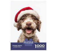 Rompecabezas De 1000 Piezas para Adolescentes Lagotto Romagnolo Dog with Santa Hat Portrait Rompecabezas Juegos Relajantes Decoración De Pared Regalos para Amigos Y Familiares 52x38cm/1000pcs