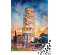 Rompecabezas De 1000 Piezas para Adolescentes Leaning Tower of Pisa Watercolor-2 Rompecabezas para Adultos Juegos De Relajación Decoración del Hogar Desafío Educativo 52x38cm/1000pcs