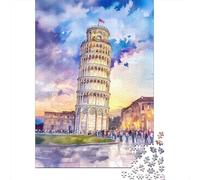 Rompecabezas De 1000 Piezas para Adolescentes Leaning Tower of Pisa Watercolor-3 Rompecabezas para Adolescentes Juego Práctico para Mejorar La Memoria Regalos Y Cumpleaños Únicos 52x38cm/1000pcs
