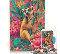 Rompecabezas de 1000 Piezas para Adolescentes Lémur en un paraíso Floral Tropical Juego Educativo Actividades Divertidas para Hacer en casa fortalece el Amor Entre Parejas 38x52cm