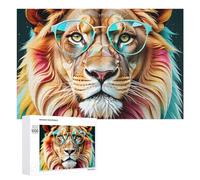 Rompecabezas de 1000 piezas para adolescentes, león con gafas, impresión artística, juguete, decoración de pared, difícil, duro, único, regalos de cumpleaños y Navidad, 1000 piezas