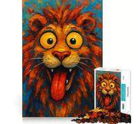 Rompecabezas de 1000 piezas para adolescentes León de dibujos animados con la lengua fuera Pintura de bordes precisos Arte Entrenamiento mental Divertido juego tranquilo Regalo de cumpleaños (38x26cm)