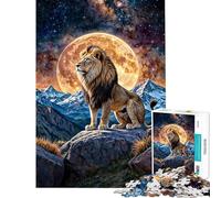 Rompecabezas de 1000 Piezas para Adolescentes León sobre Roca con Luna y Estrellas Rompecabezas de ingenio Corte de precisión Ideal para cumpleaños y Navidad (tamaño 38x26cm)