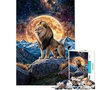 Rompecabezas de 1000 Piezas para Adolescentes León sobre Roca con Luna y Estrellas Rompecabezas para Adultos Juego Familiar Divertido y humorístico para Disfrutar en casa (Tamaño 50x75cm)