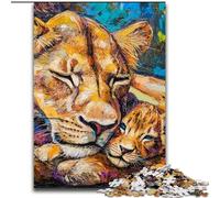 Rompecabezas de 1000 Piezas para Adolescentes, león y Cachorro, Juego Familiar para aliviar el estrés, desafío difícil y fomentar el Amor en Pareja tamaño 50x75cm