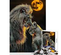 Rompecabezas de 1000 Piezas para Adolescentes León y Leona bajo la Luna Rompecabezas Familiar de 1000 Piezas Regalo de cumpleaños Aprendizaje Educativo (38x26cm)