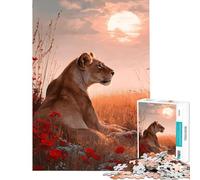 Rompecabezas de 1000 Piezas para Adolescentes Leona en un Campo de Flores Diversión para Hacer en casa Un Juguete de Bricolaje Ideal para Mayores de 14 años (38x52cm)