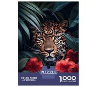 Rompecabezas De 1000 Piezas para Adolescentes Leopard in Jungle Red Flowers Rompecabezas para Adolescentes Juego De Ingenio Mejora La Memoria Diversión En Casa Actividades, 38x26cm/1000pcs