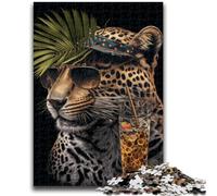 Rompecabezas de 1000 Piezas para Adolescentes, Leopardo Bebedor, para Mayores de 14 años, Juego de Preguntas, Actividades Divertidas en casa, Regalo de cumpleaños, Regalos de Viaje, 26x38cm