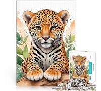 Rompecabezas de 1000 Piezas para Adolescentes Leopardo Lindo Acuarela Análisis y lógica con Piezas de Formas aleatorias Que se entrelazan Completamente 52x38cm
