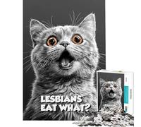 Rompecabezas de 1000 Piezas para Adolescentes Lesbianas ¿Qué comen? Rompecabezas con Meme de Gato British Shorthair para Adultos Juegos relajantes Decoración del hogar Regalos para Reducir el estrés