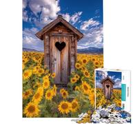 Rompecabezas de 1000 Piezas para Adolescentes Letrina en un Campo de Girasoles Rompecabezas para Adultos Juego de ingenio Corte de precisión cumpleaños (Tamaño 38x26cm)