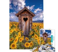 Rompecabezas de 1000 Piezas para Adolescentes Letrina en un Campo de Girasoles Rompecabezas para Adultos Juguetes de Bricolaje Juego desafiante de análisis y lógica Regalos (Tamaño 38x52cm)