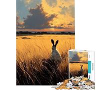 Rompecabezas de 1000 Piezas para Adolescentes Liebre en un Campo Dorado al Atardecer Rompecabezas para Adultos Juegos relajantes Que mejoran la Memoria Difícil y desafiante (tamaño 38x26cm)
