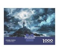 Rompecabezas De 1000 Piezas para Adolescentes Lighthouse Moonlit Ocean Scene Rompecabezas para Adultos Juegos Familiares Regalos para Mujeres Cumpleaños 52x38cm/1000pcs