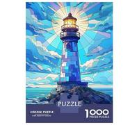 Rompecabezas De 1000 Piezas para Adolescentes Lighthouse Stained Glass Rompecabezas para Adultos Juegos Relajantes Vacaciones En Casa Matar El Tiempo 70x50cm/1000pcs