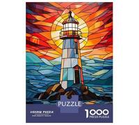 Rompecabezas De 1000 Piezas para Adolescentes Lighthouse Stained Glass Rompecabezas para Adultos Juegos Familiares Mejora La Memoria Cumpleaños Y Navidad 38x26cm/1000pcs