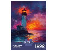 Rompecabezas De 1000 Piezas para Adolescentes Lighthouse Sunset Painting Art Print Rompecabezas para Adultos Juegos Relajantes Montaje De Patrones Regalos para Amigos Y Familiares 52x38cm/1000pcs