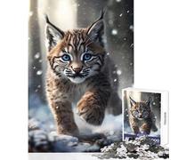 Rompecabezas de 1000 Piezas para Adolescentes Lince en la Nieve Corriendo Juegos relajantes Que mejoran la Memoria Juguetes de decoración para el hogar Entrena tu Cerebro y Tus Manos (38x52cm)