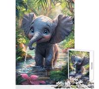 Rompecabezas de 1000 Piezas para Adolescentes Lindo Elefante en un Arroyo de la Jungla Rompecabezas de 1000 Piezas Juguete Educativo Regalo para cumpleaños Carrera de Velocidad Manual (50x75cm)