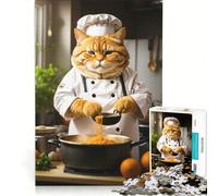 Rompecabezas de 1000 Piezas para Adolescentes: Lindo Gato Gordo cocinando Fideos, Juegos Familiares, para divertirse en Familia, colección de Artistas, Bellas Artes 38x26cm