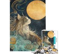 Rompecabezas de 1000 Piezas para Adolescentes Lindo Gato Mirando la Luna Rompecabezas para Adultos Juego práctico decoración del hogar interacción Entre Padres e Hijos (Tamaño 38x52cm)