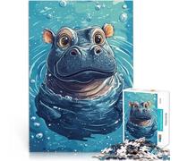 Rompecabezas de 1000 Piezas para Adolescentes Lindo hipopótamo Nadando en el Agua Juego de ingenio Juego de desafío único 38x26cm