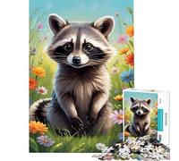 Rompecabezas de 1000 Piezas para Adolescentes Lindo Mapache en un Prado Juego Educativo Juguetes didácticos Regalo Ideal para Aprender a Hacer Arte Corte de precisión (Tamaño 50x75cm)