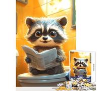 Rompecabezas de 1000 Piezas para Adolescentes Lindo Mapache Leyendo el periódico en el baño Divertido Rompecabezas para Adolescentes Que Mejora la Memoria Ayuda a ejercitar el Cerebro
