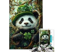 Rompecabezas de 1000 Piezas para Adolescentes Lindo Panda con Sombrero de trébol Rompecabezas para Adultos Rompecabezas para la diversión Familiar Un desafío para completar Un Juego Divertido
