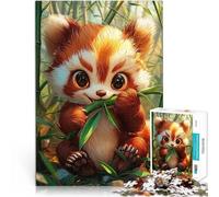 Rompecabezas de 1000 Piezas para Adolescentes Lindo Panda Rojo Comiendo bambú Juego Intelectual de Juguete Regalo Divertido 38x26cm