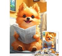 Rompecabezas de 1000 Piezas para Adolescentes Lindo Perro Pomerania Leyendo periódico Inodoro Divertidos Juguetes de decoración para el hogar Regalo Divertido Juego práctico Cada Pieza es única -