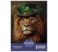 Rompecabezas De 1000 Piezas para Adolescentes Lion in Green Hat-1 Rompecabezas para Adolescentes Juegos Relajantes Montaje De Patrones Regalos para Amigos Y Familiares 38x26cm/1000pcs