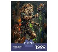 Rompecabezas De 1000 Piezas para Adolescentes Lion Playing Padel Tennis Painting Rompecabezas para Adultos Juguetes Antiestrés Regalos De Desafío Difícil para Amigos Y Familiares 38x26cm/1000pcs
