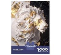 Rompecabezas De 1000 Piezas para Adolescentes Lion Sculpture with Gold Accents Poster, Picture, Metal Print, Paint by Creed Rompecabezas para Adultos Juegos Familiares Mejora La Memoria