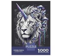 Rompecabezas De 1000 Piezas para Adolescentes Lion Unicorn with Crystals and Mushrooms Rompecabezas para Adultos Juego De Ingenio Una Obra De Arte Gran Regalo para Jugar 52x38cm/1000pcs