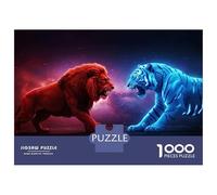 Rompecabezas De 1000 Piezas para Adolescentes Lion Vs Tiger Fiery and Icy Rompecabezas para Adultos Juegos Relajantes Montaje De Patrones Regalos para Amigos Y Familiares 38x26cm/1000pcs
