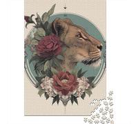 Rompecabezas De 1000 Piezas para Adolescentes Lioness with Flowers Art Print Rompecabezas para Adultos Juego Familiar Análisis Y Lógica Actividades Divertidas En Casa 52x38cm/1000pcs